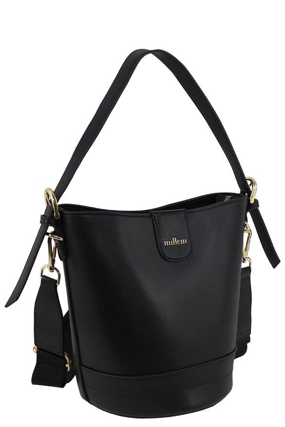 Milleni Eden Ladies Vegan Leather Bucket Crossbody Bag Black