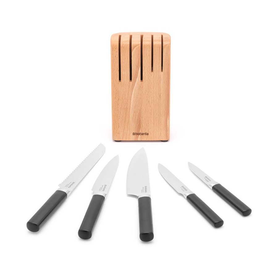 Brabantia Profile Wooden Knife Block & Knife Set - Cook & Serve Grey Grey