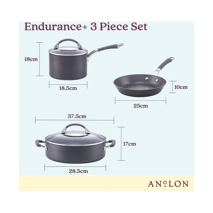Anolon Endurance+ 3 Piece Cookware Set Black Black