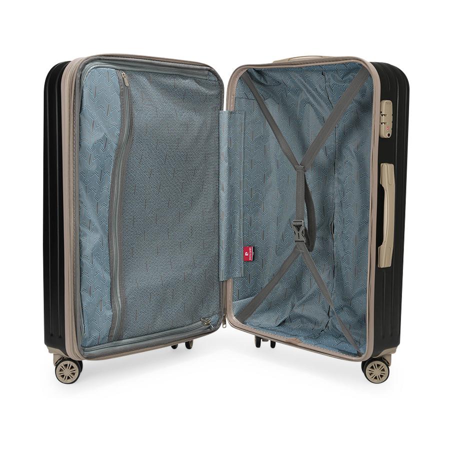 Pierre Cardin Marino 70cm Hardside Checked Suitcase Black Black