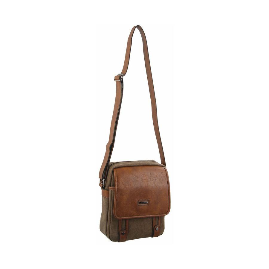 Pierre Cardin Sawyer Canvas Crossbody Bag Brown Brown