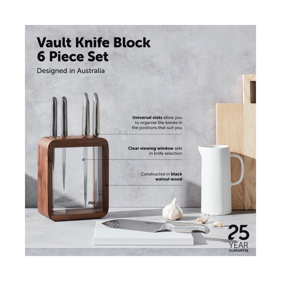 Furi Pro Vault Knife Block 6 Piece Set Black Black
