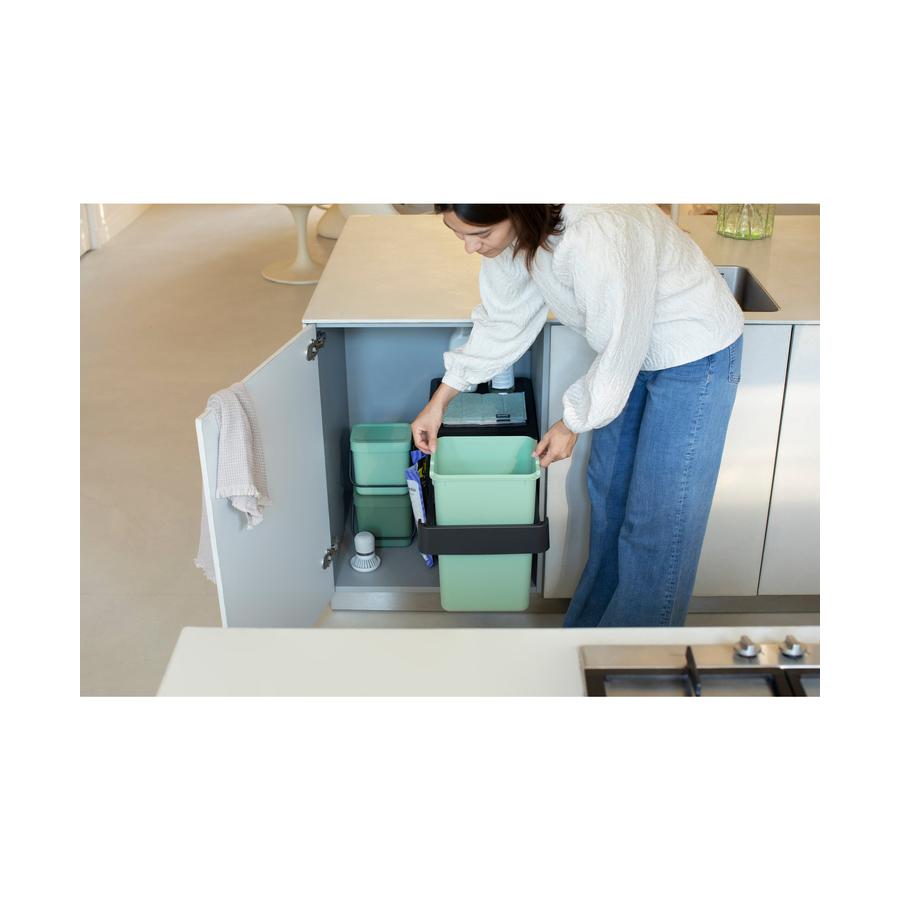 Brabantia Sort & Go Built-In Bin (2 x15L) Dark Grey & Jade Green Dark Grey & Jade Green