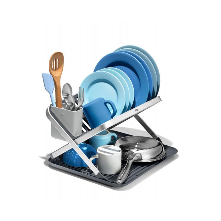 OXO Good Grips Aluminium Fold Flat Dish Rack Silver/Grey Silver/Grey