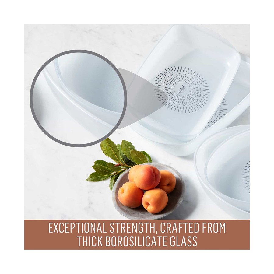 Essteele Glass Ceramic Nonstick 2.3L Medium Rectangular Dish White White