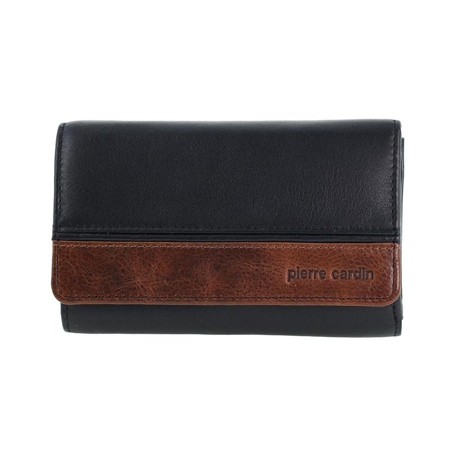Pierre Cardin Maia Ladies Leather Durable Flat Wallet Black/Cognac Black/Cognac