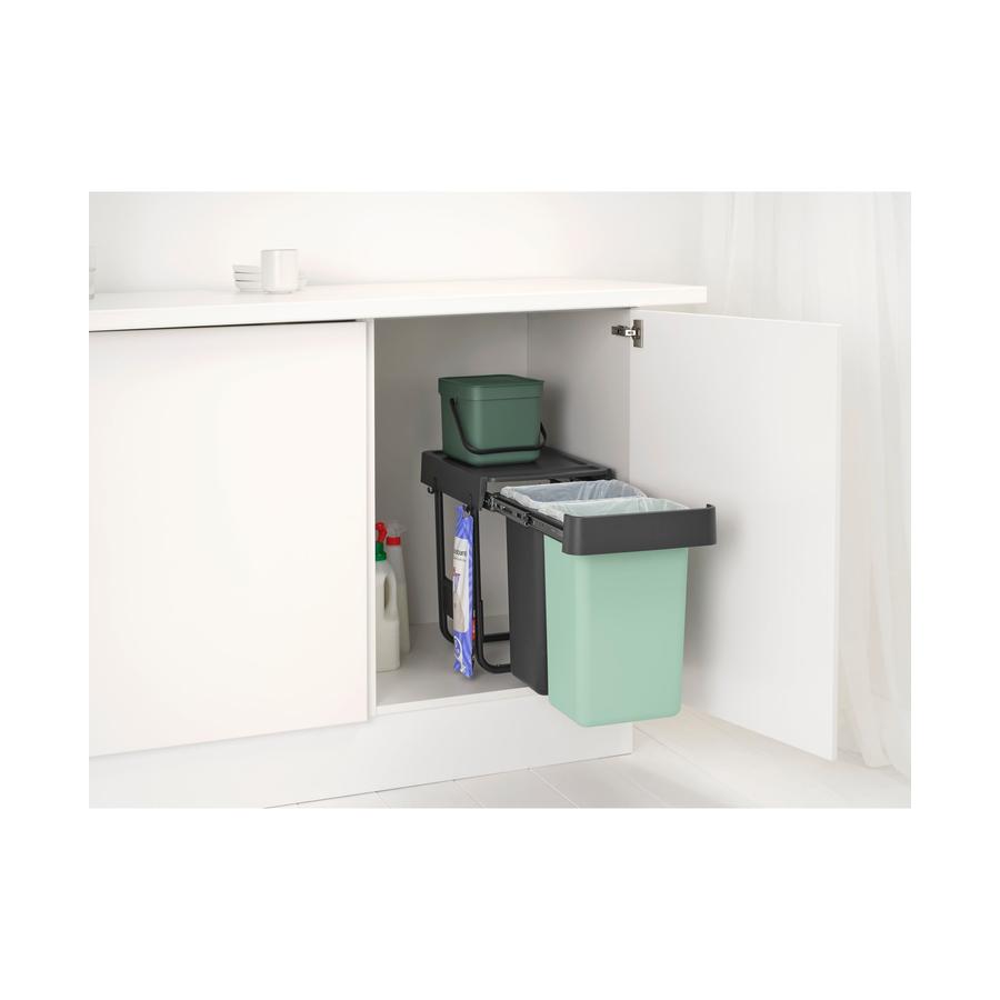 Brabantia Sort & Go Built-In Bin (2 x15L) Dark Grey & Jade Green Dark Grey & Jade Green
