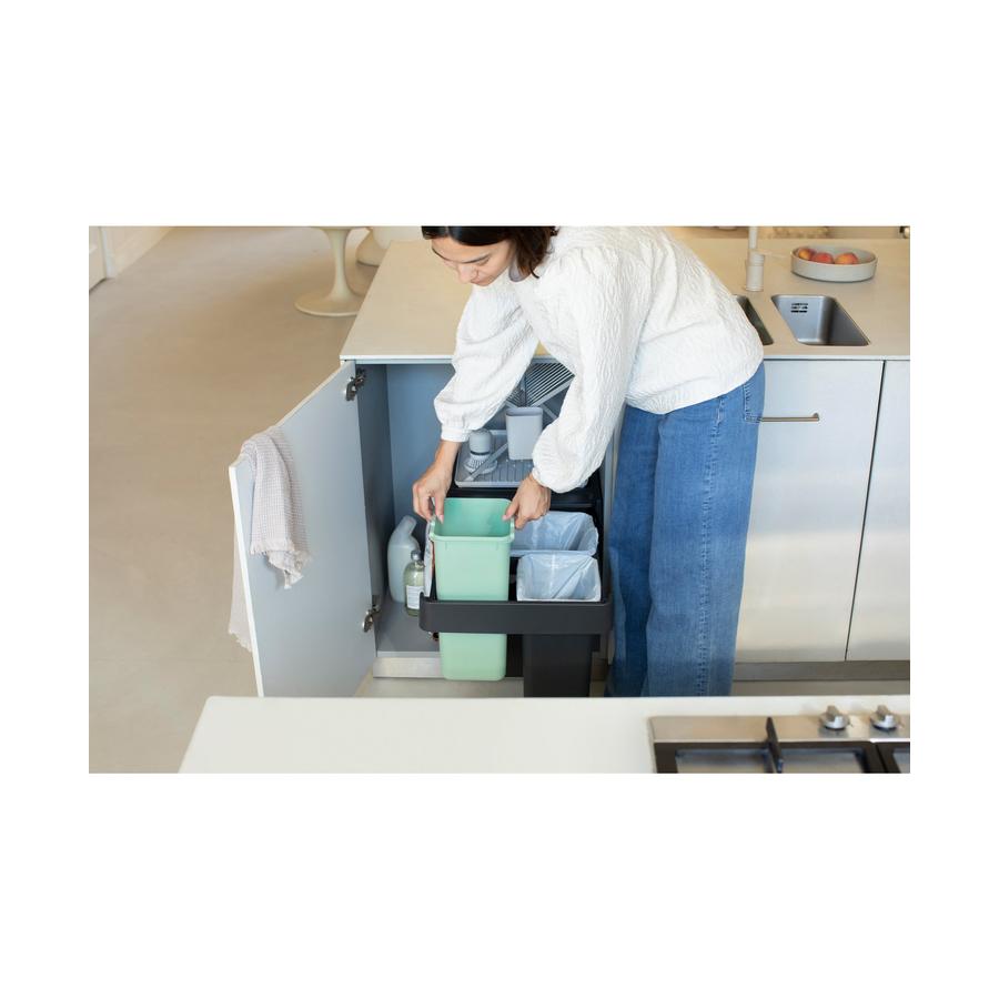 Brabantia Sort & Go Built-In Bin (10+10+20L) Dark Grey & Jade Green Dark Grey & Jade Green