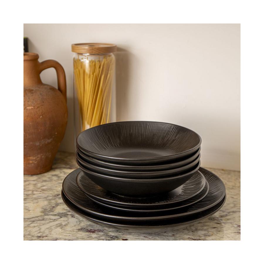 Mikasa Jardin Midnight 20cm Stoneware Pasta Bowls (Set of 4) Black Black