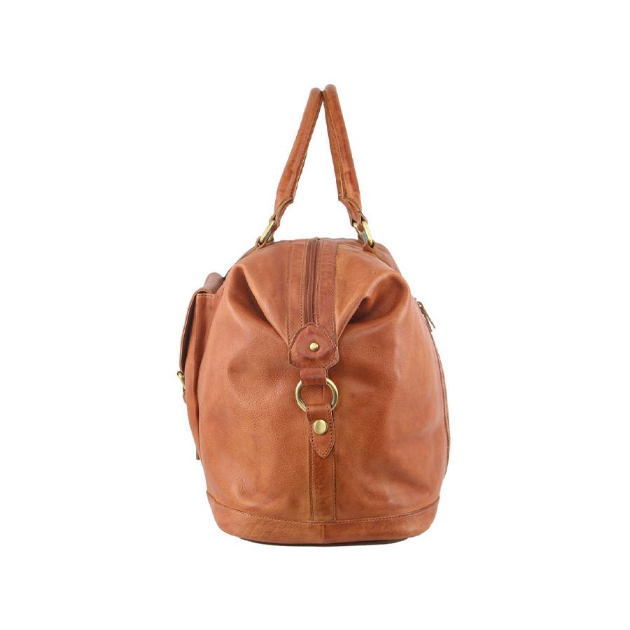 Pierre Cardin Andie Rustic Leather Overnight Duffle Bag Cognac Cognac