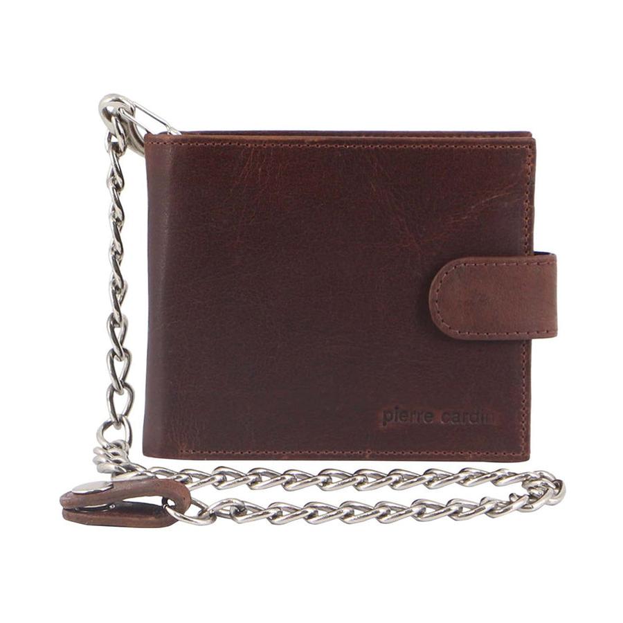 Pierre Cardin Ozzy Men's Rustic Leather Metal Chain Wallet Chestnut Chestnut