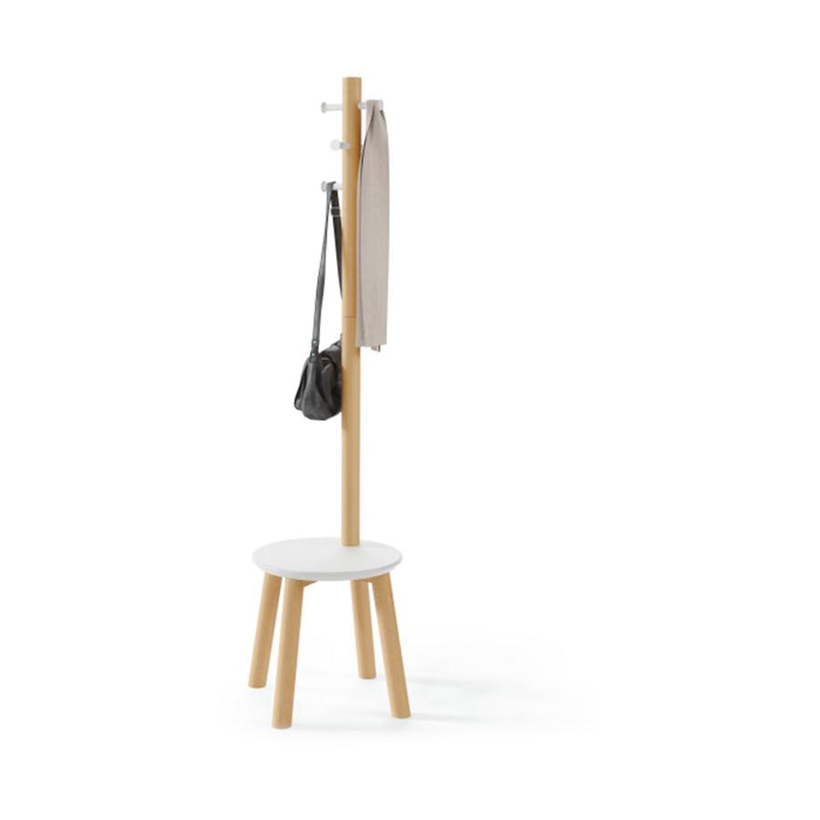 Umbra Pillar Stool with Built-In Coat Rack White/Natural White/Natural