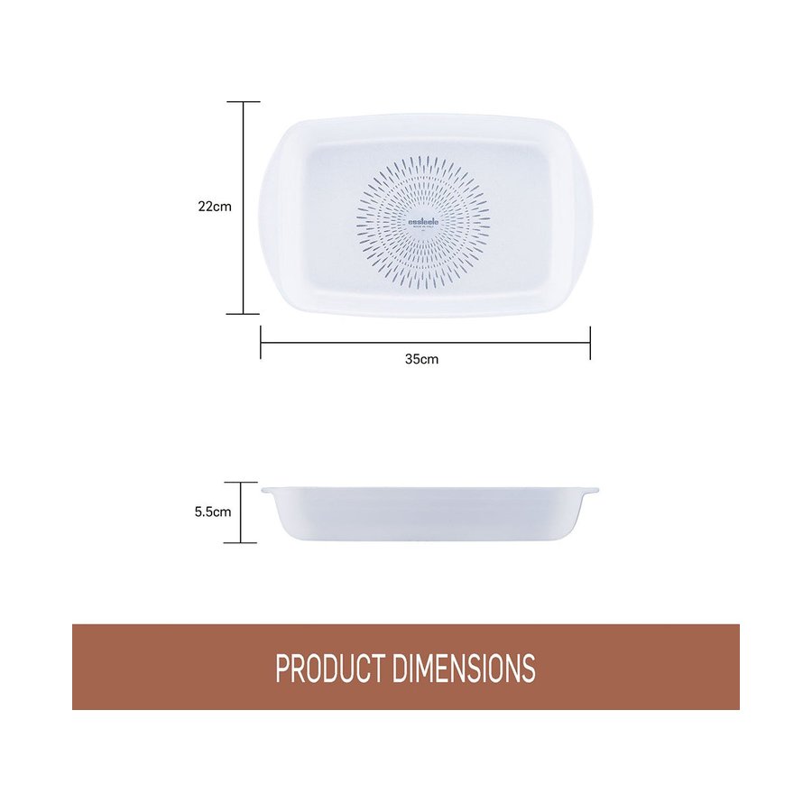 Essteele Glass Ceramic Nonstick 2.3L Medium Rectangular Dish White White
