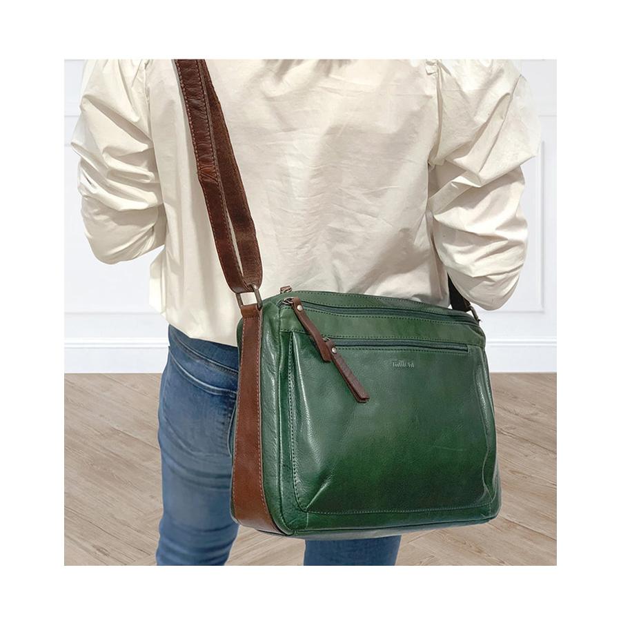Milleni Grace Women's Leather Crossbody Bag Emerald/Chestnut Emerald/Chestnut