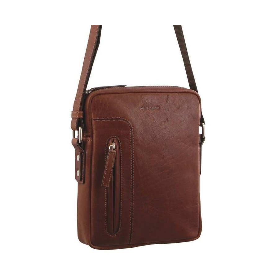 Pierre Cardin Zion Rustic Leather iPad Crossbody Bag Chestnut Chestnut