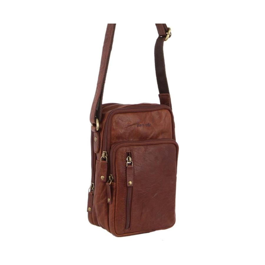 Pierre Cardin Percy Rustic Leather Crossbody iPad Bag Chestnut Chestnut