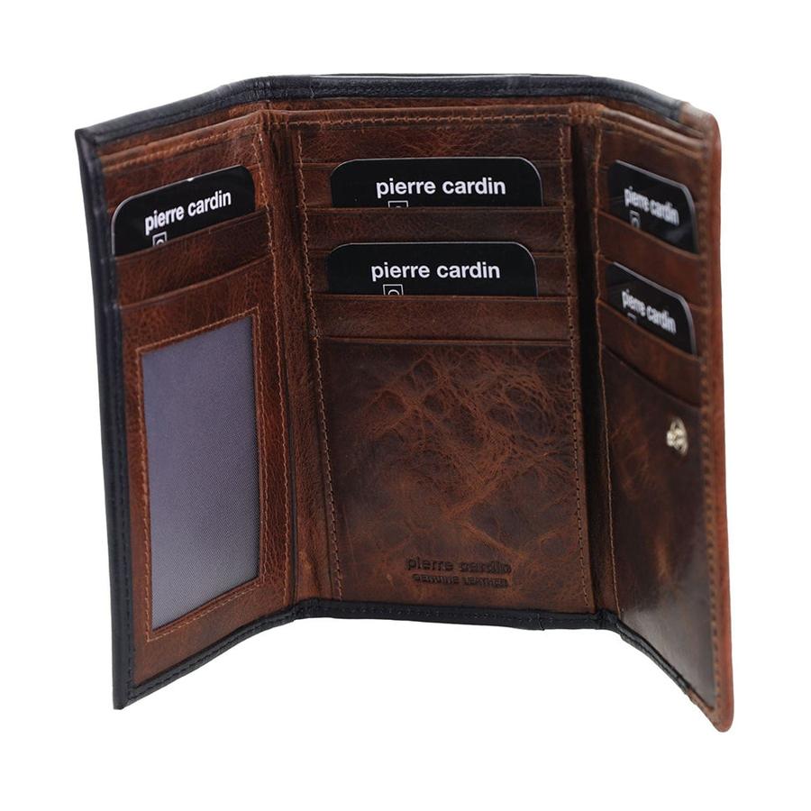 Pierre Cardin Maia Ladies Leather Durable Flat Wallet Black/Cognac Black/Cognac