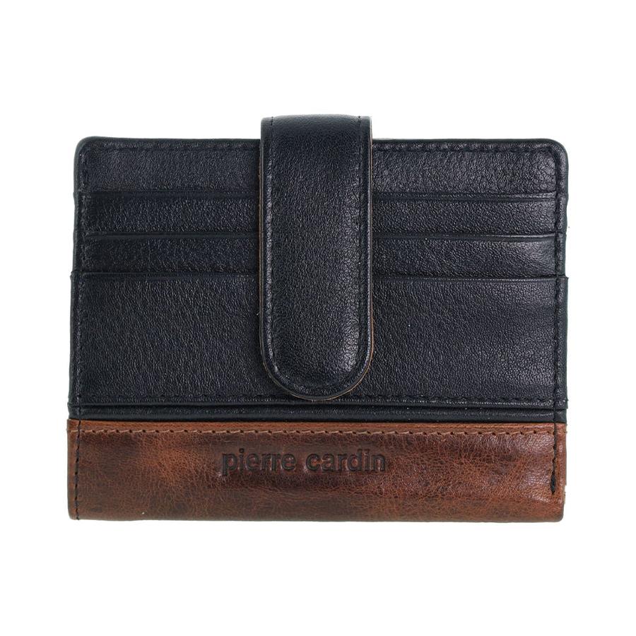 Pierre Cardin Jerry Men's Leather Streamlined Tab Wallet Black/Cognac Black/Cognac