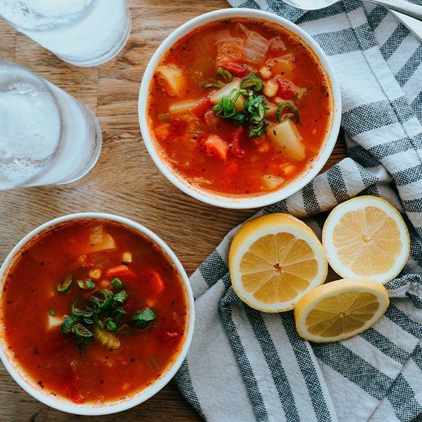 Two bowls of minestrone soup
