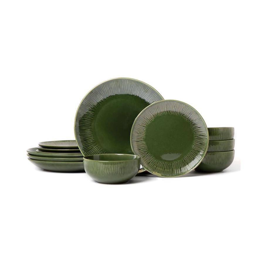 Mikasa Jardin 12-Piece Stoneware Dinner Set Green Green