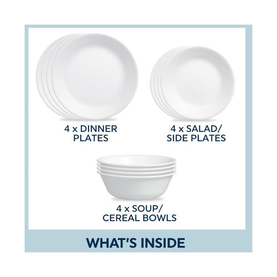 Corelle Winter Frost 12 Piece Dinner Set White White