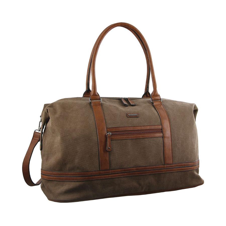 Pierre Cardin Teddie Canvas Overnight Duffle Bag Brown Brown