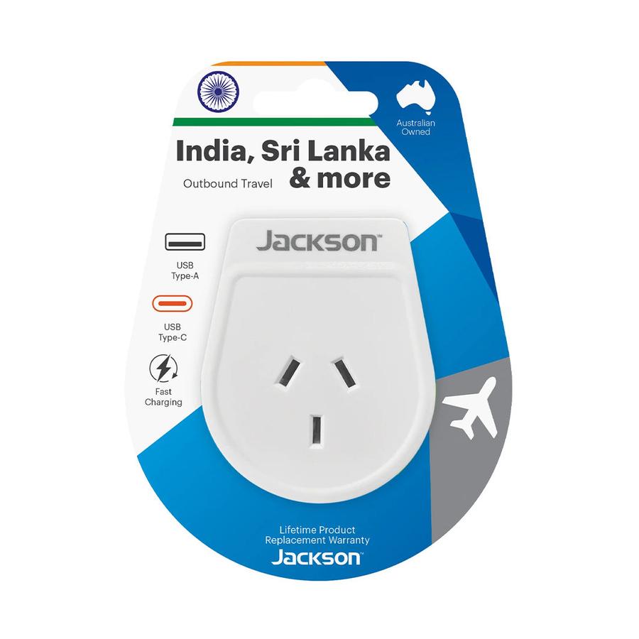 Jackson Slim NZ to India Travel Adapter with USB-A & C White White