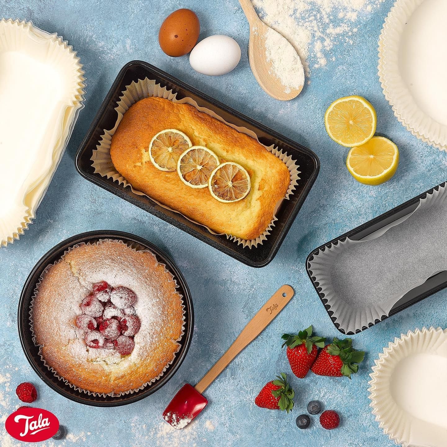 Baked cakes and equipment