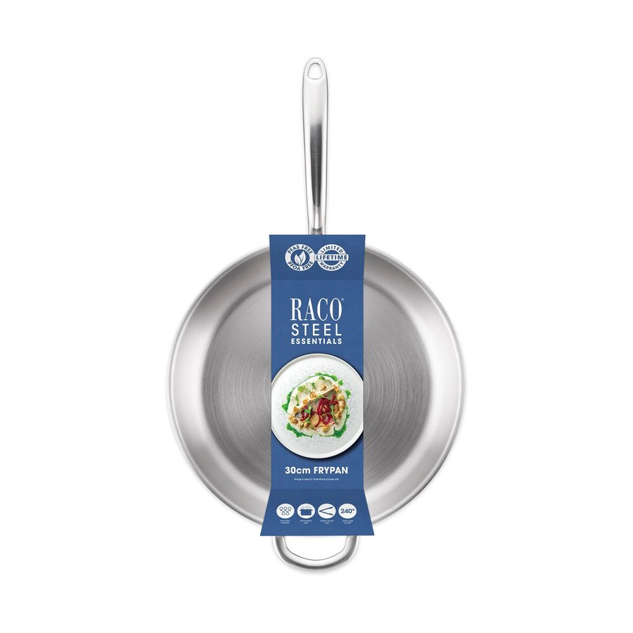 Raco Steel Essentials 30cm Induction Open Frypan with Helper Handle Stainless Steel Stainless Steel