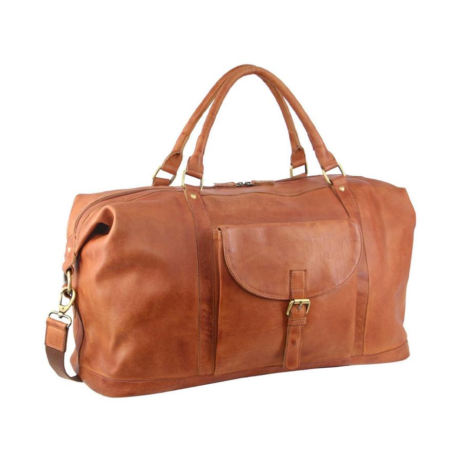 Pierre Cardin Andie Rustic Leather Overnight Duffle Bag Cognac Cognac