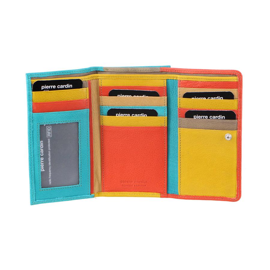 Pierre Cardin Nessa Women's Italian Leather RFID Wallet Orange/Turquoise Orange/Turquoise