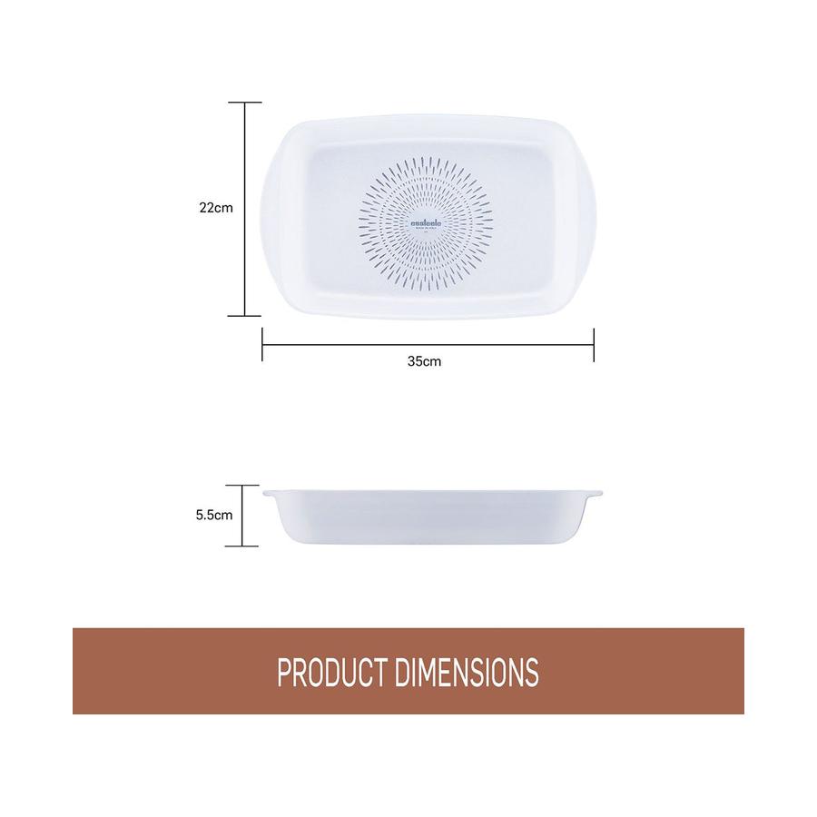 Essteele Glass Ceramic Nonstick 2.3L Medium Rectangular Dish White White