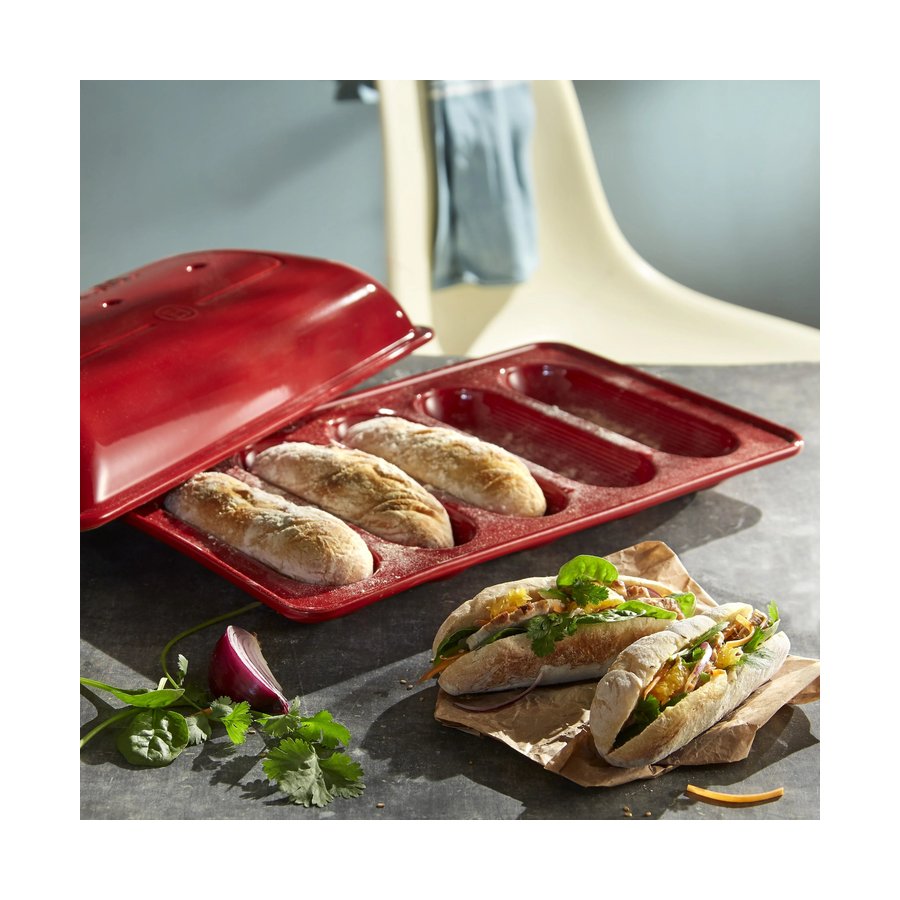Emile Henry Mini Baguettes Bread Baker Burgundy Burgundy