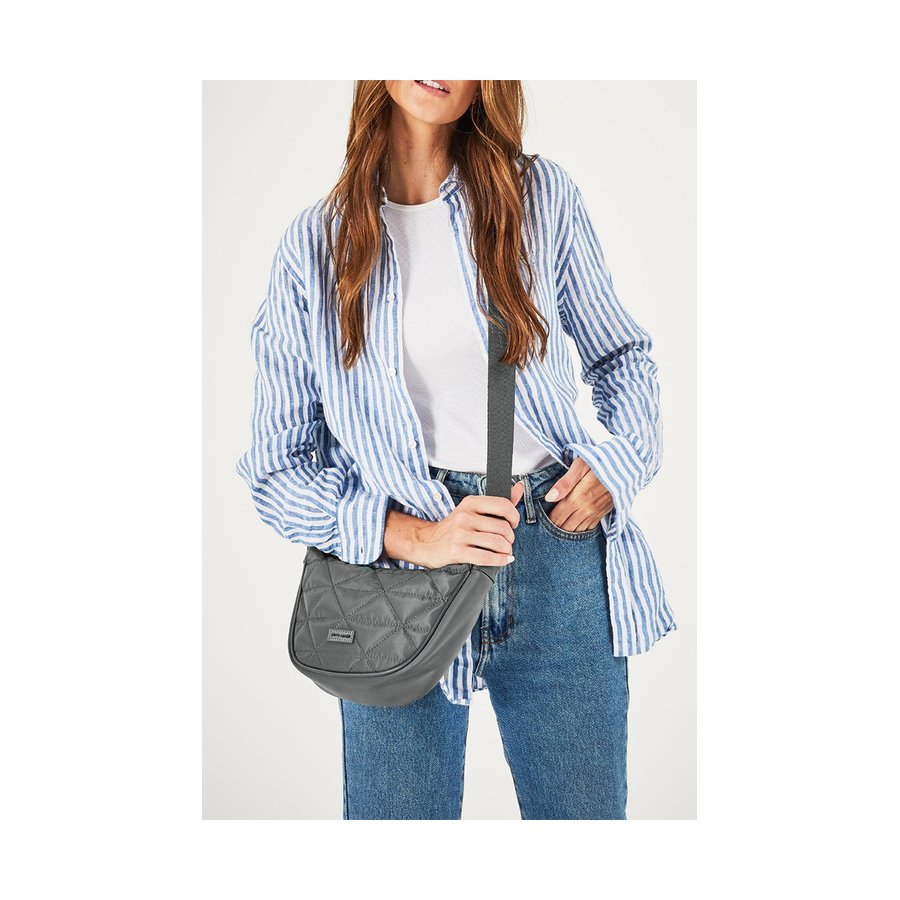 Pierre Cardin Charlise Ladies Nylon Crescent Cross-Body Bag Grey Grey