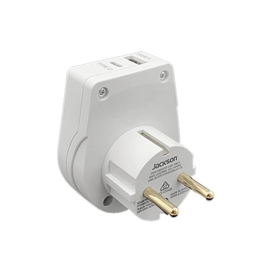 Jackson Slim NZ to EU & Bali Travel Adapter with USB-A & C White White