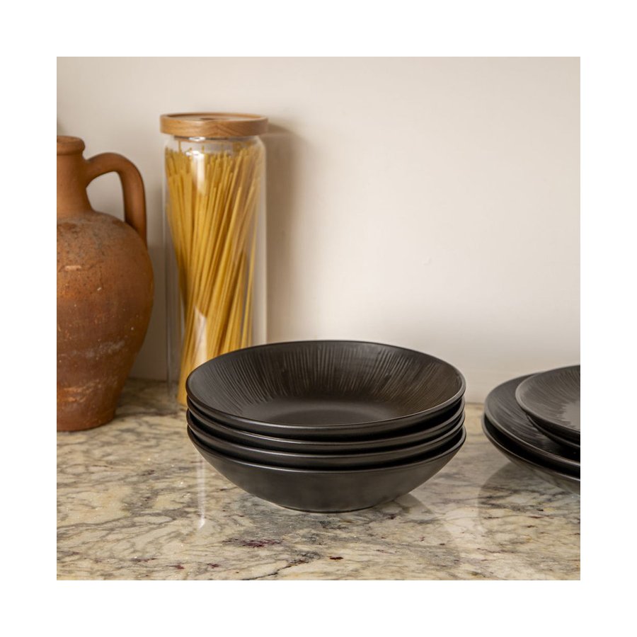 Mikasa Jardin Midnight 20cm Stoneware Pasta Bowls (Set of 4) Black Black