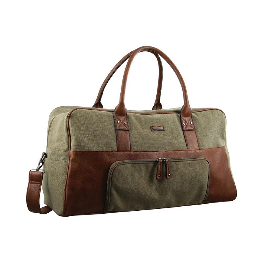 Pierre Cardin Raven Canvas Overnight Duffle Bag Brown Brown