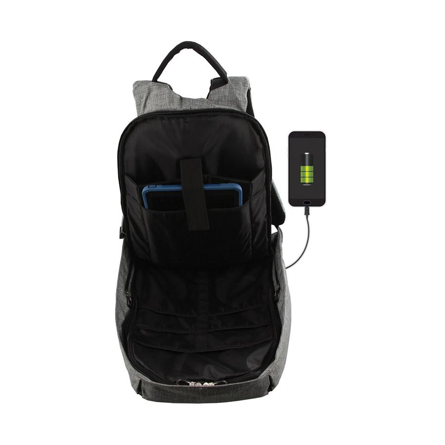 Pierre Cardin Bailey Canvas Laptop Backpack with USB Port Grey Grey