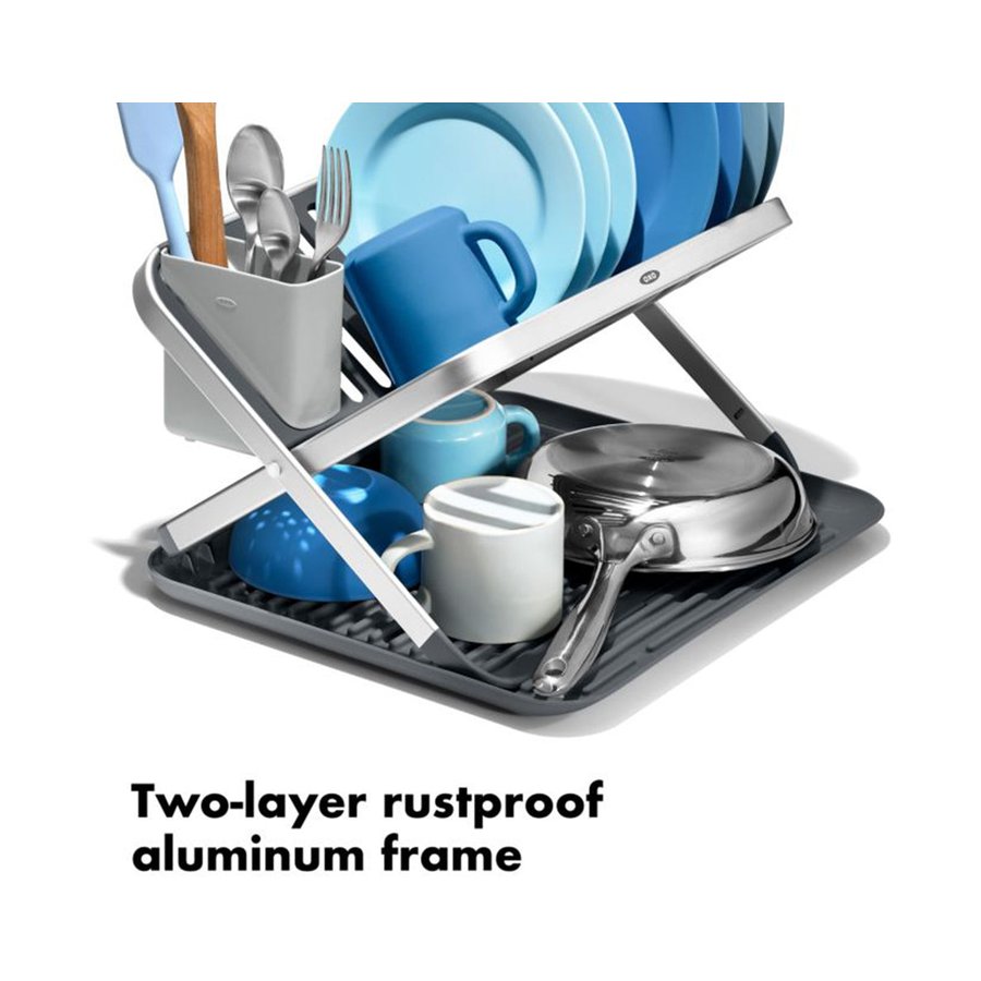 OXO Good Grips Aluminium Fold Flat Dish Rack Silver/Grey Silver/Grey