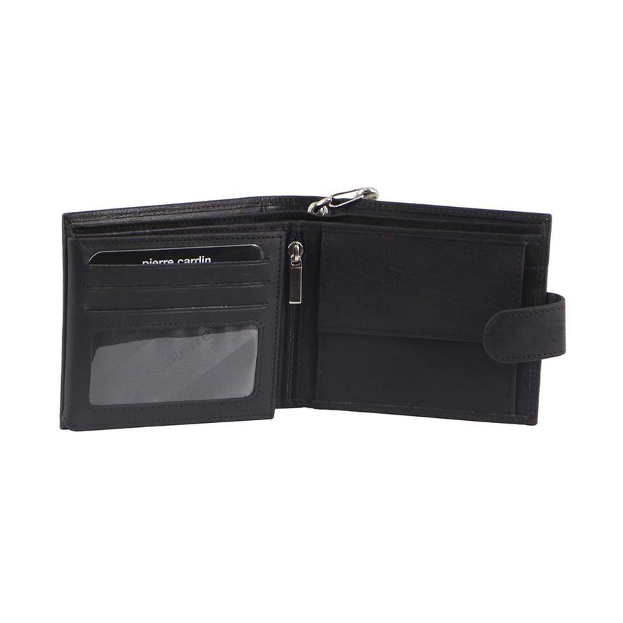 Pierre Cardin Ozzy Men's Rustic Leather Metal Chain Wallet Black Black