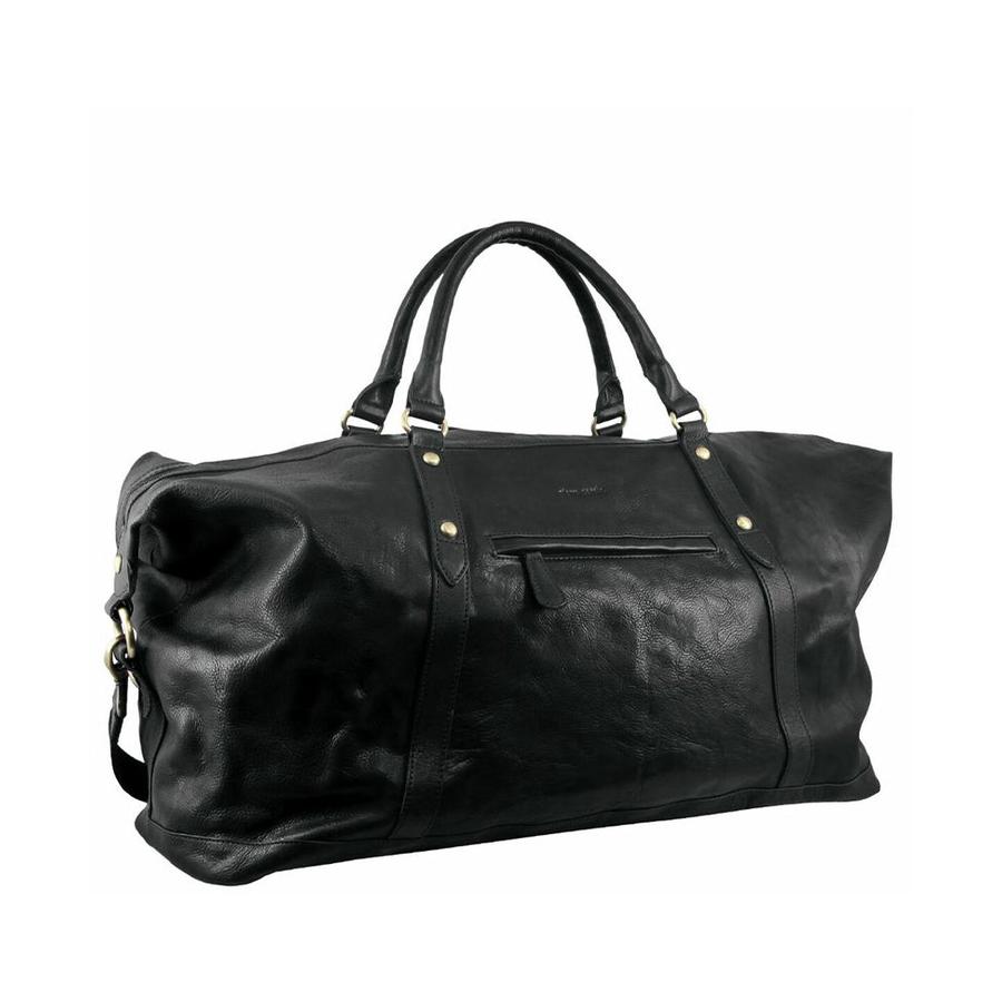Pierre Cardin Kennedy Rustic Leather Overnight Duffle Bag Black Black