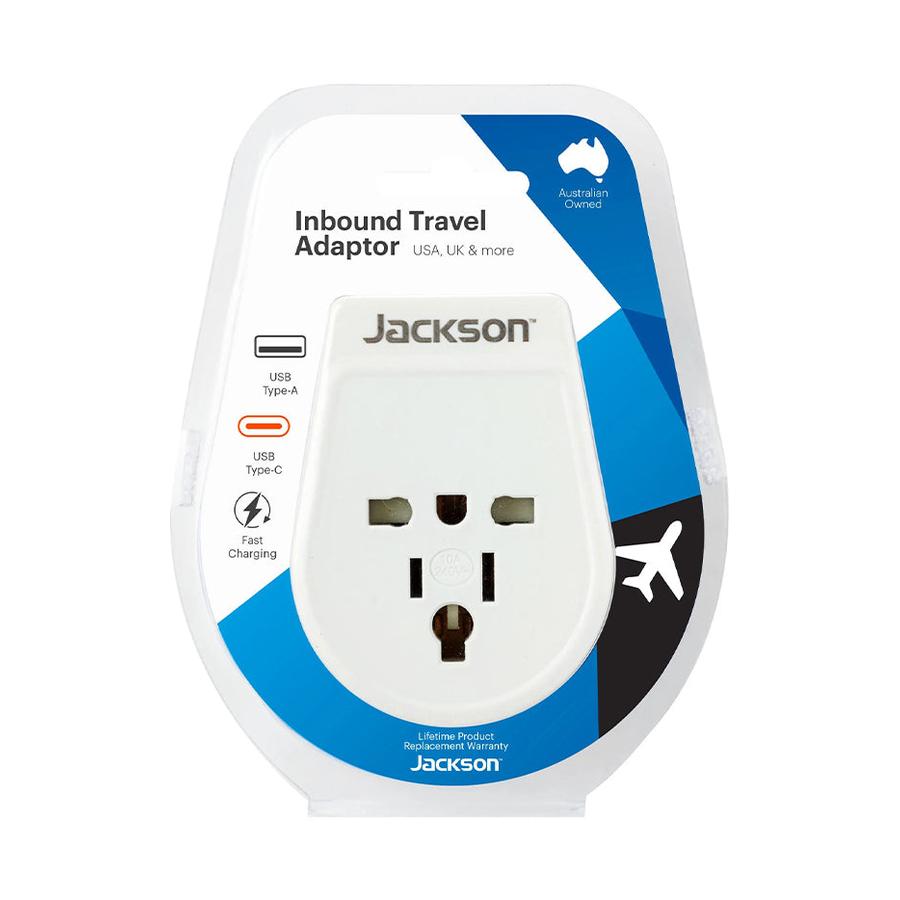 Jackson Slim USA & UK to NZ Travel Adapter with USB-A & C White White