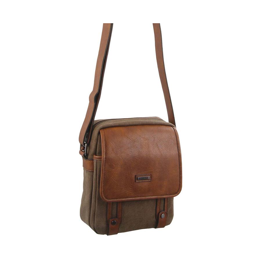 Pierre Cardin Sawyer Canvas Crossbody Bag Brown Brown