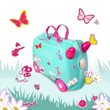 Trunki Una the Unicorn in a cartoon garden