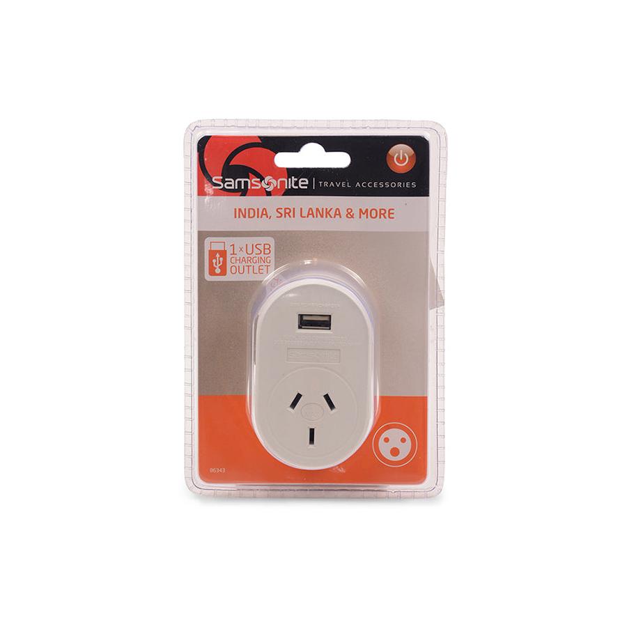 Samsonite NZ & AUS to India Power Adapter with USB White White