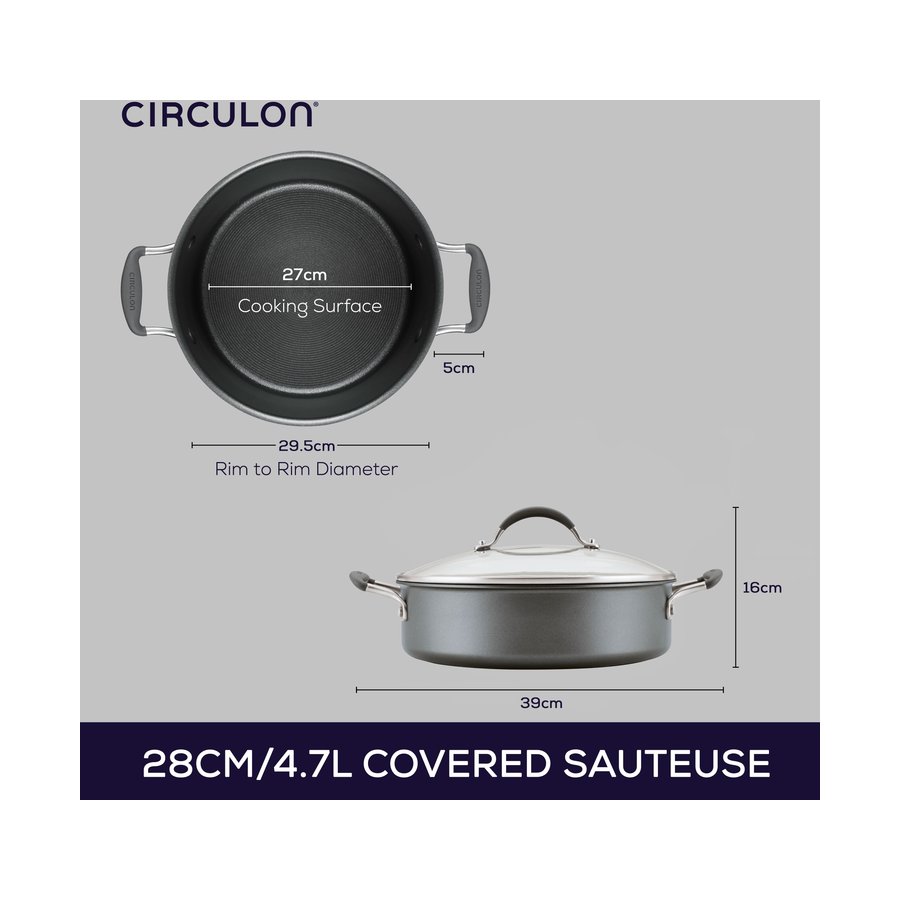 Circulon ScratchDefense A1 28cm (4.7L) Covered Sauteuse Black Black