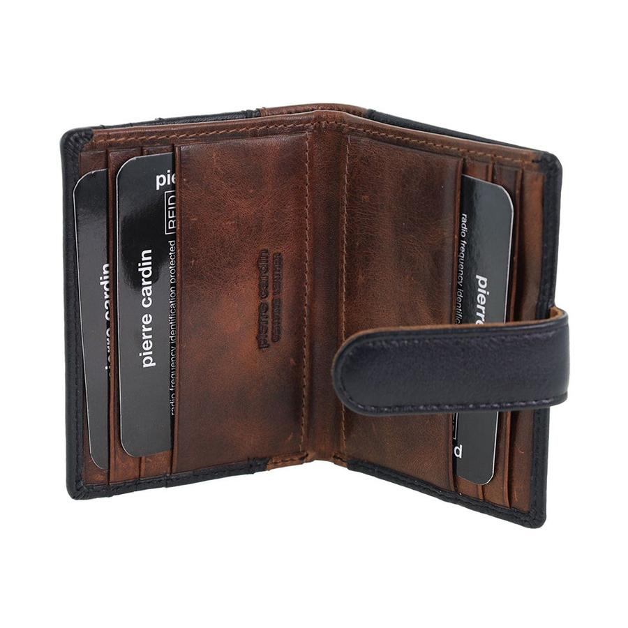 Pierre Cardin Jerry Men's Leather Streamlined Tab Wallet Black/Cognac Black/Cognac