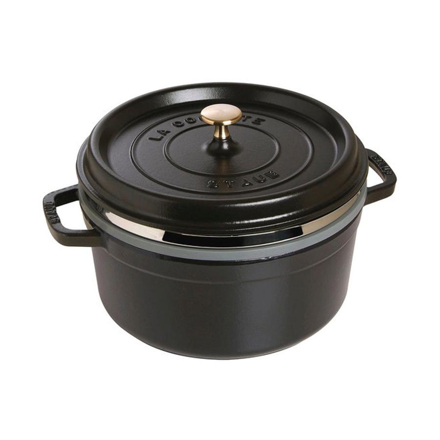 Staub 26cm (5.2L) Round Cocotte with Steamer Black Black