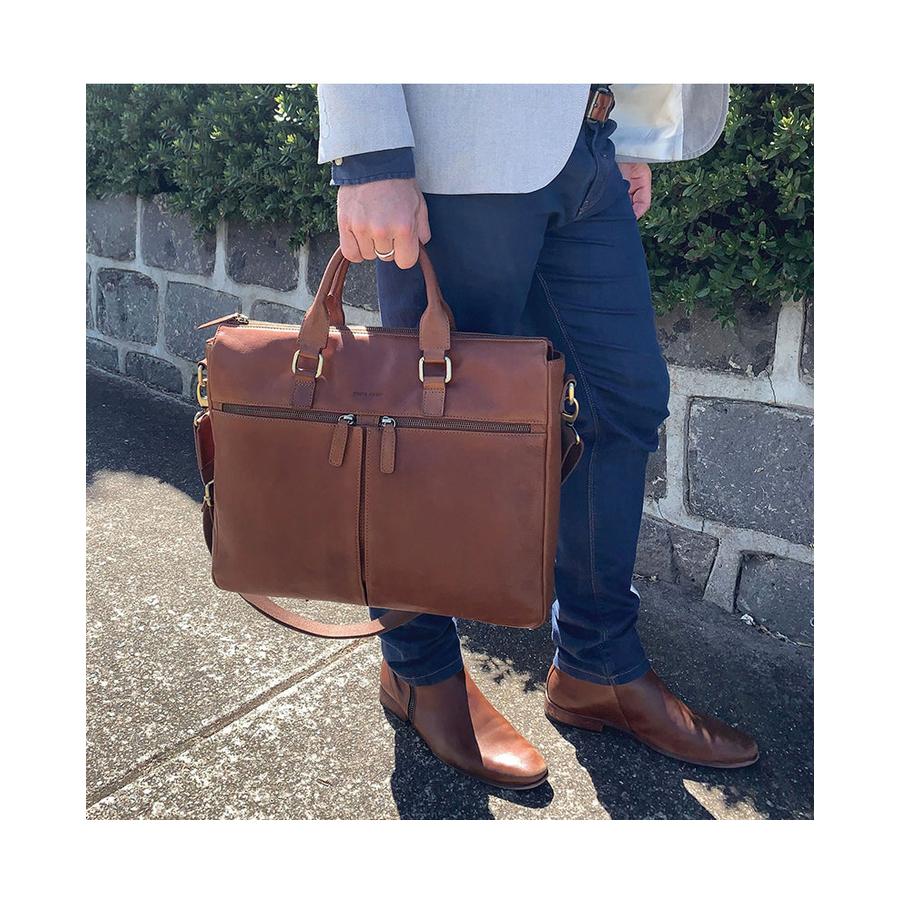 Pierre Cardin Henley Rustic Leather 15" Laptop Bag Tan Tan