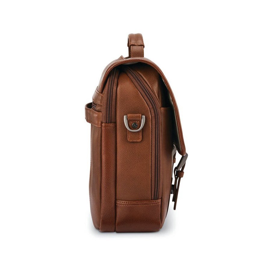 Samsonite Classic Leather Flapover Satchel Cognac Cognac